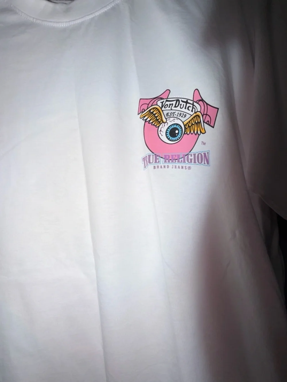 3pk!True Religion Black Tee with Yellow Logo and Orange Fruit Graphic